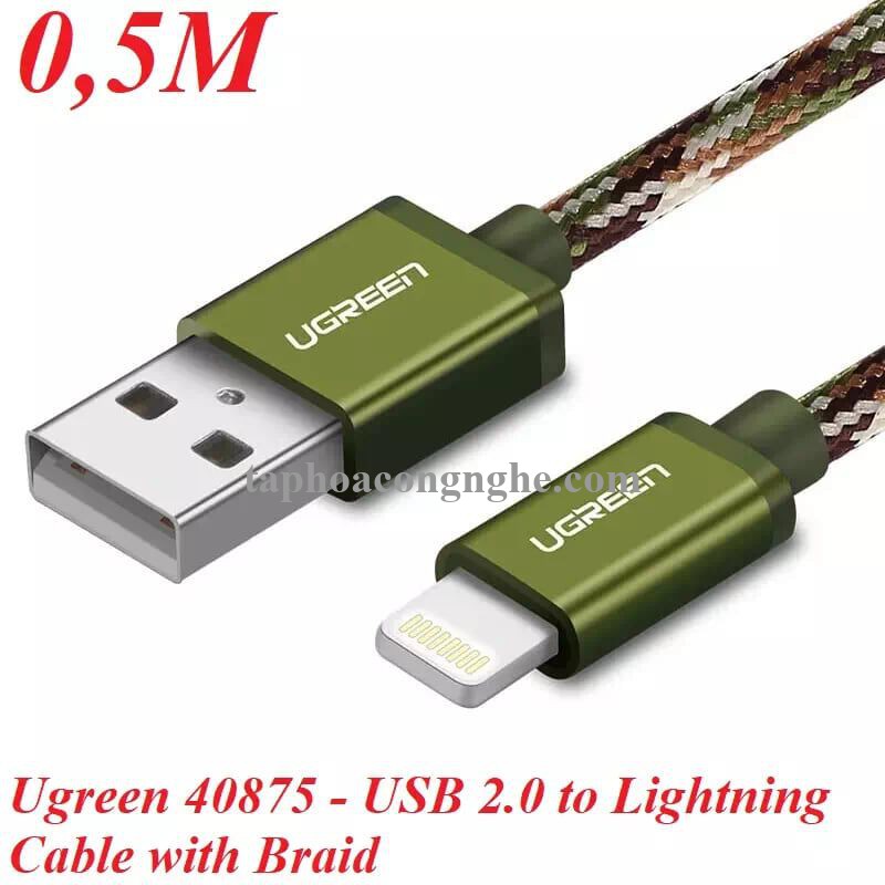 Ugreen 40875 0.5M màu Xanh Cáp Lightning sạc + truyền dữ liệu cho iPhone US199 30040875